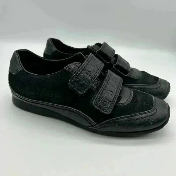 Louis Vuitton Sneakers Women Black Leather suede hook loop closure 36